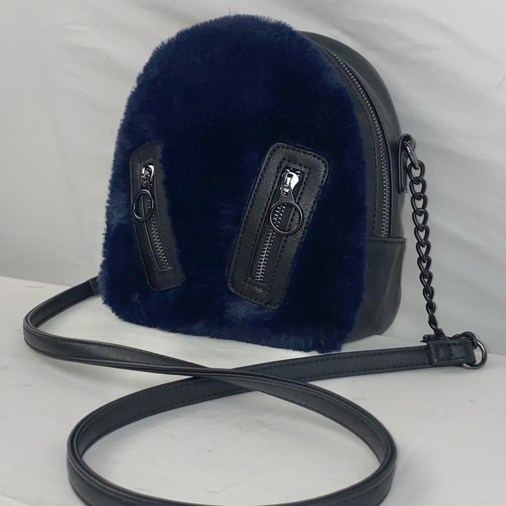 Navy Blue fluffy faux fur Madden Girl crossbody purse RESERVED